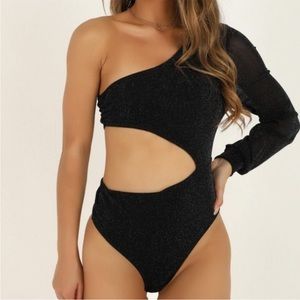 Any Road You Take Bodysuit In Black Lurex